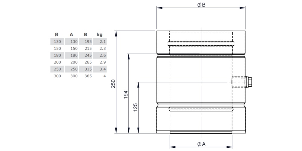 Entwässerungs-/Messelement 250 mm mit 1/2“ Muffe und Verschlussschraube - doppelwandig - Tecnovis TEC-DW-DESIGN