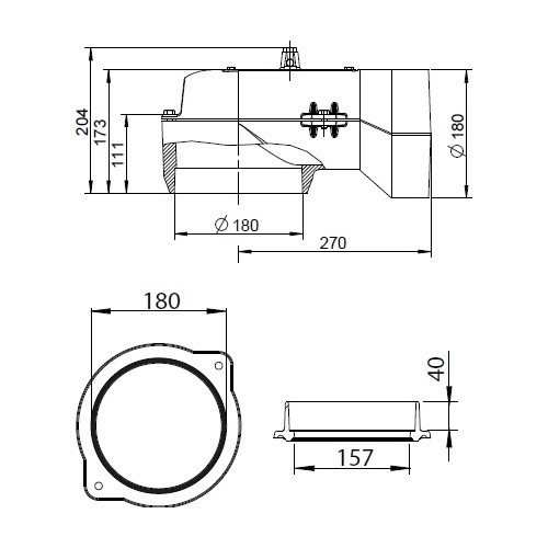 Leda - Waagerechter Guss-Heizgasstutzen Ø 180 mm + Heizgasstutzen Ø180 mm Kaminzubehör