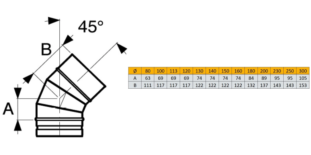 Bogen 45° - einwandig - Schiedel PRIMA PLUS