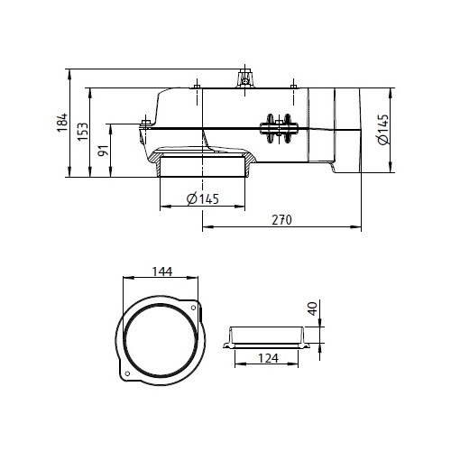 Leda - Waagerechter Guss-Heizgasstutzen Ø 145/145 mm+Heizgasstutzen Ø145 mm Kaminzubehör